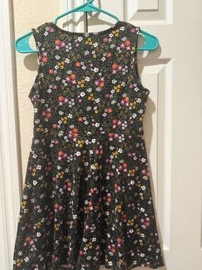 Kids Floral Fit-and-Flare Dress in Black with Multi-Color Flowers